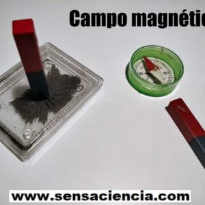 Campo magnetico con polvo de hierro y compás